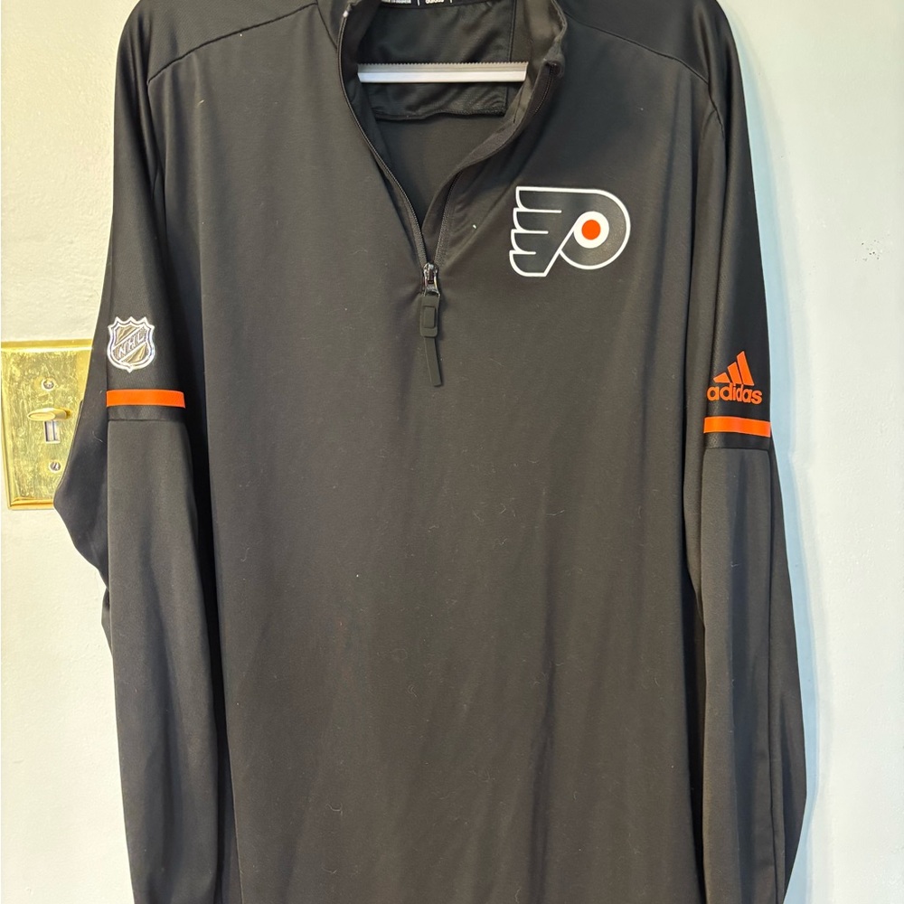 adidas Black Philadelphia Flyers 1/4 Zip Pullover with Orange Accents